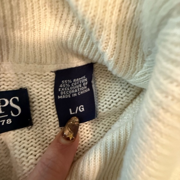 NWOT Chaps Y2K Vintage Cream V-Neck Sweater w/ Ribbed Collar Size Large - Picture 6 of 10